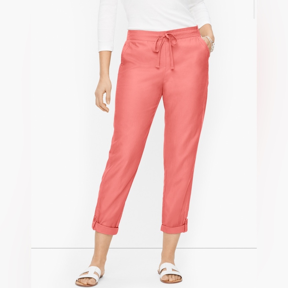 Talbots Drawstring Pull‎ On Relaxed Leg Cuffed Pants Coral Pink